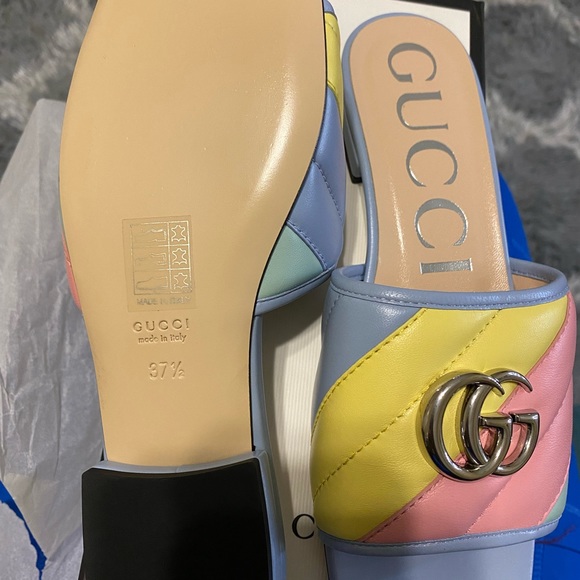 GUCCI Pastel Nappa Double G Matelasse Leather Sandals 37.5 - Picture 5 of 10